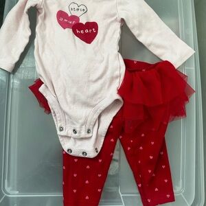 Carter's Pink and Red Heart Bodysuit with Tutu Leggings